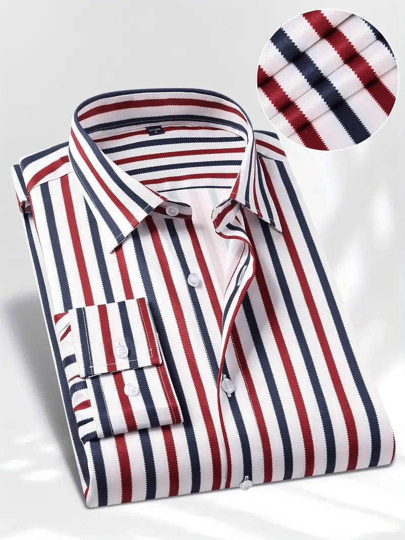 Men's Stripe Print Business Long Sleeve Shirt