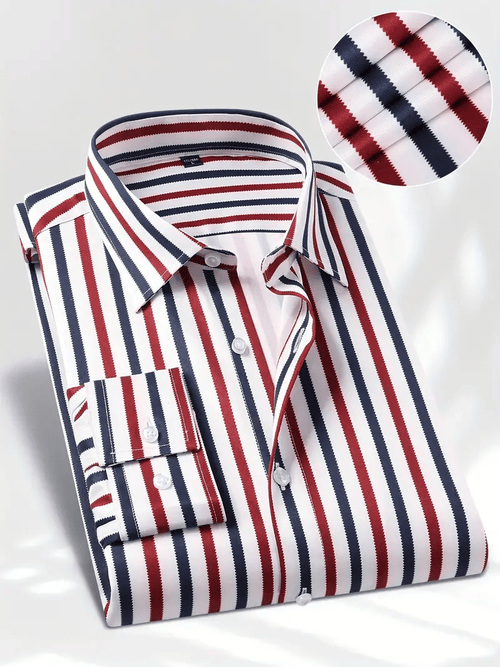 Men's Stripe Print Business Long Sleeve Shirt