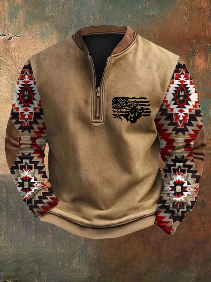 Men's Western Printed Zip Collar Sweatshirt