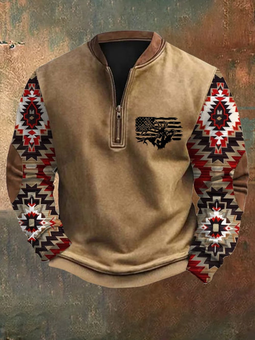 Men's Western Printed Zip Collar Sweatshirt