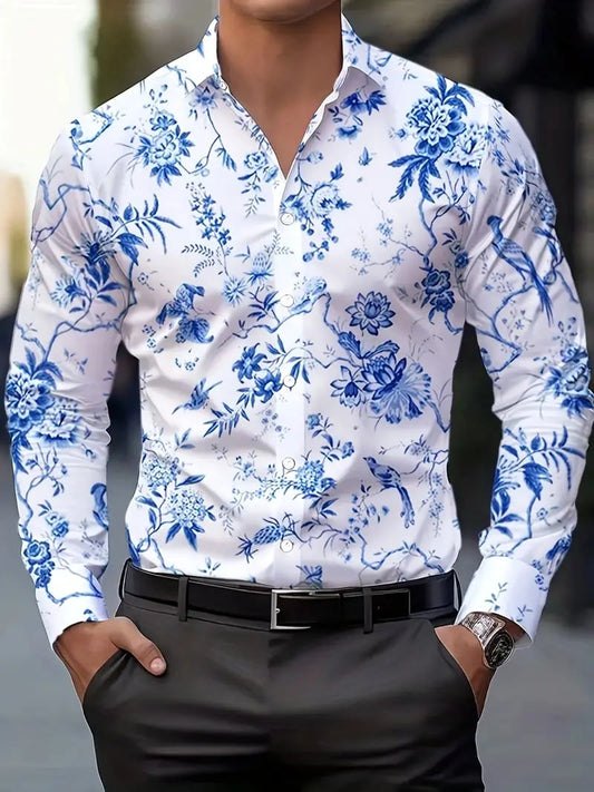 Men's Street Style Business Casual Printed Long Sleeve Shirt