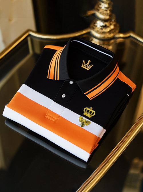 Men's Classic Business Check Logo Button Short Sleeve Polo Shirt