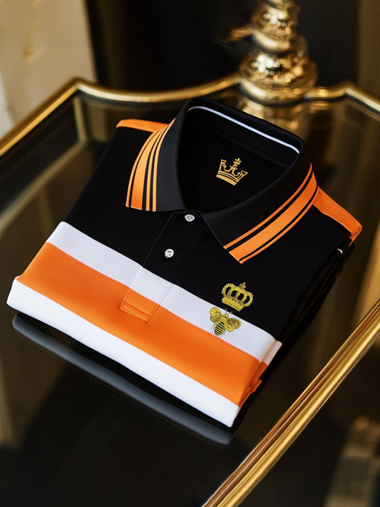 Men's Classic Business Check Logo Button Short Sleeve Polo Shirt