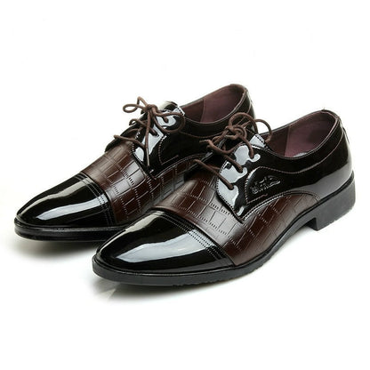 Men's Business Casual Pointed ToePatchwork Lace Up Oxfords Faux Leather Patant Shoes