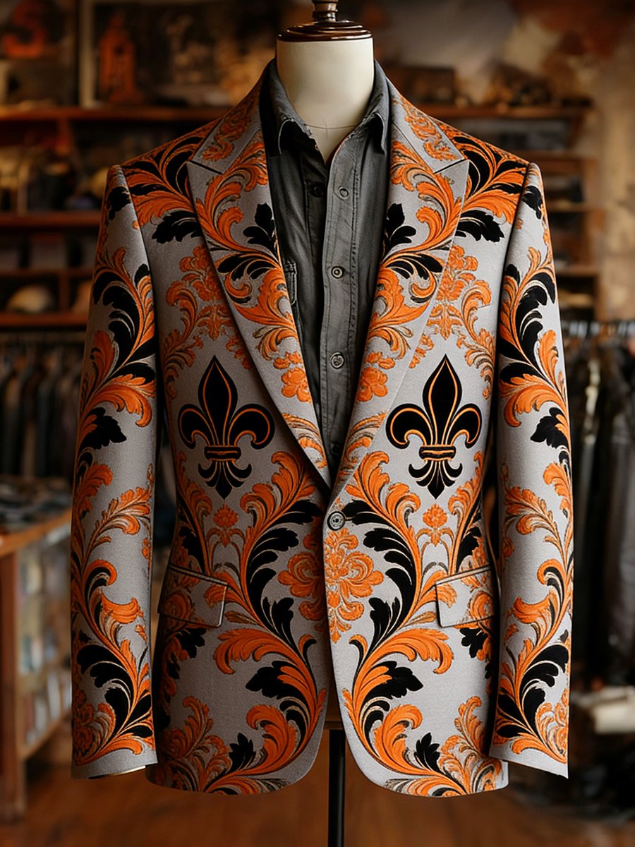 Men's Retro Business Carnival Pattern Suit Jacket