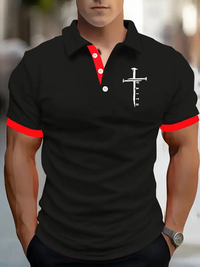Men's Cross Printed Polo Shirt