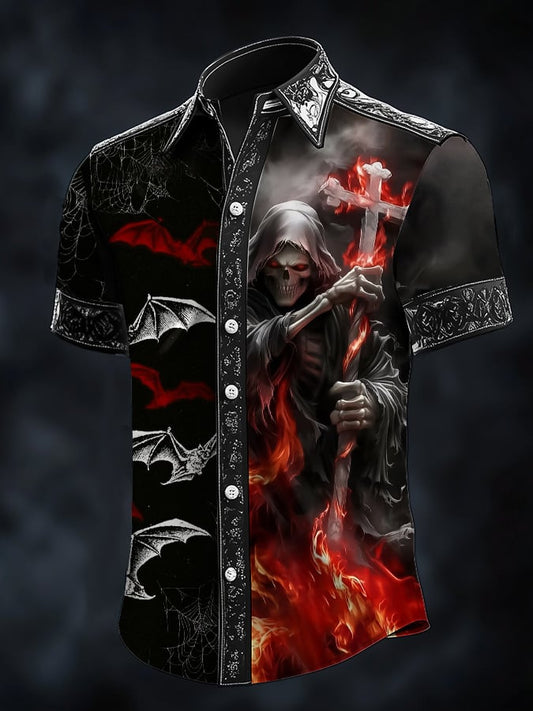 Men's Dark Death Printed Satin Shirt