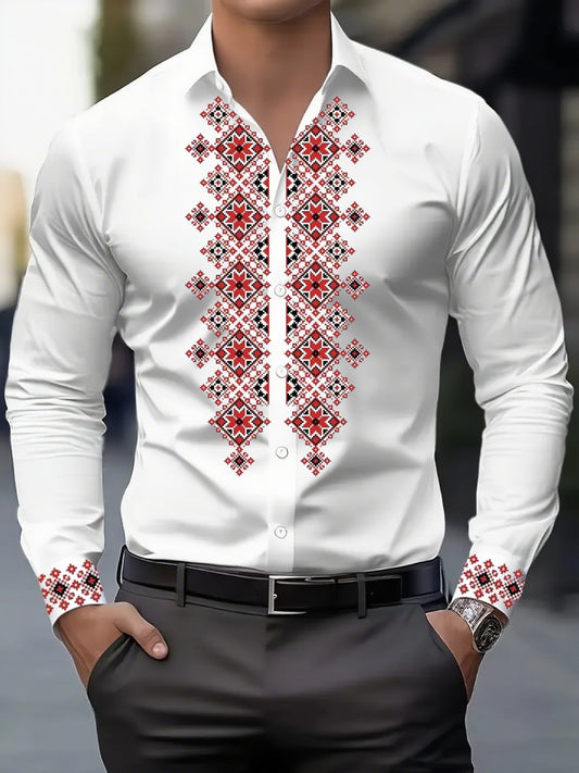 Men's Street Style Business Casual Printed Long Sleeve Shirt