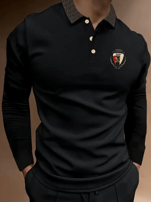 Men's Business Casual Striped Long-Sleeved Polo Shirt