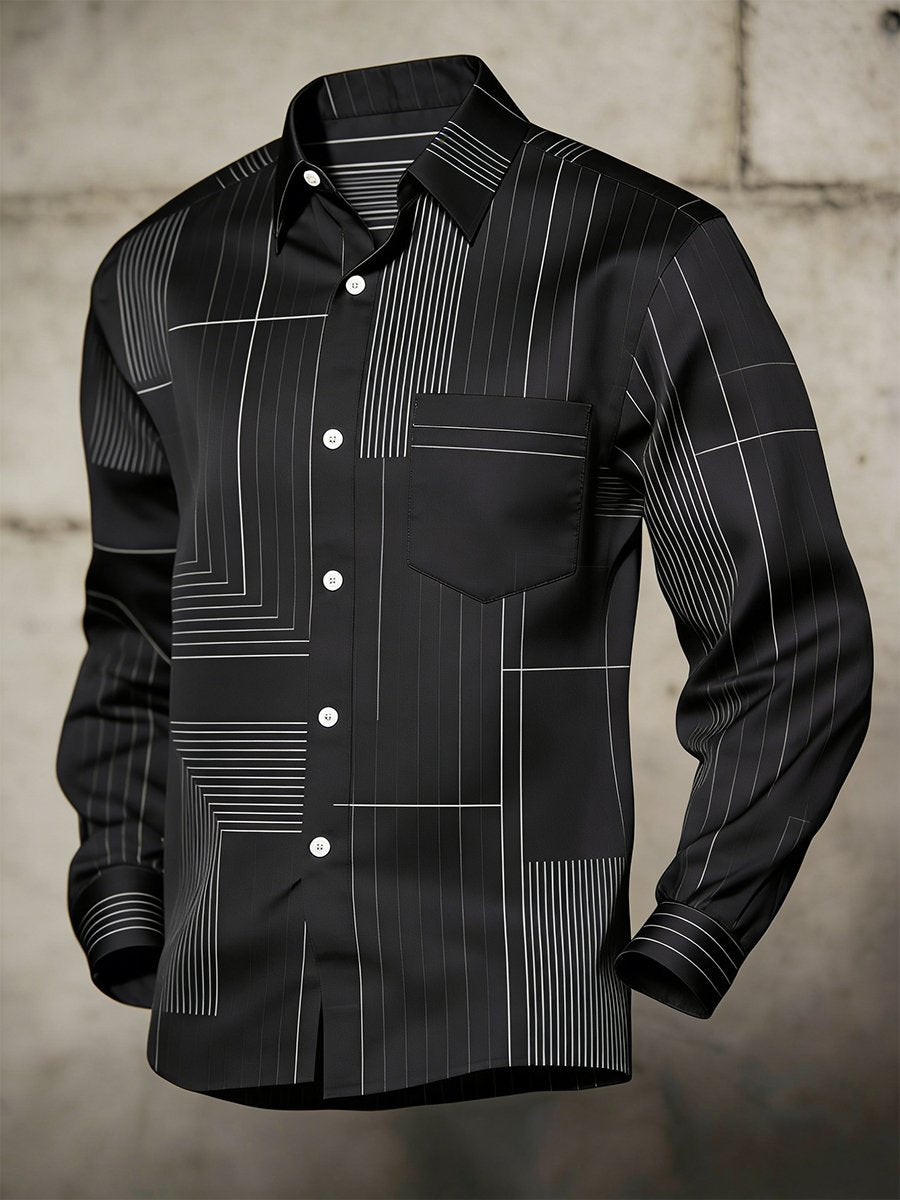 Men's Retro Business Bag House Geometric Long-Sleeve Shirt