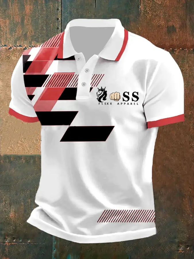 Men's Retro Letter Print Casual Polo Shirt