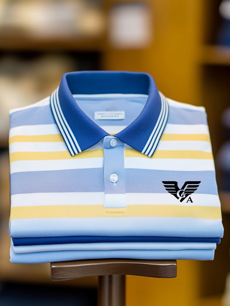 Men's Classic Business Check Button Short Sleeve Polo Shirt