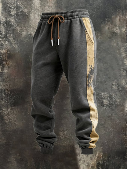 Men's Retro Contrast Color Stitching Hooded Casual Sweatshirt Suit