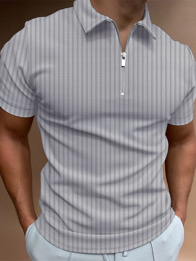 Polo Neck Zip Stripe Top