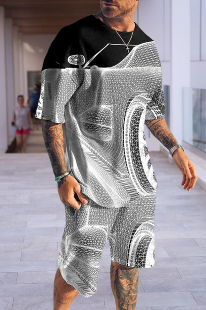 Mens Casual Fashion Car Print Two Piece Set