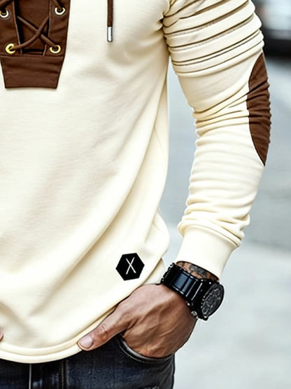 Men's Vintage Outdoor Style Lace-Up Design Warm Hooded Sweatshirt