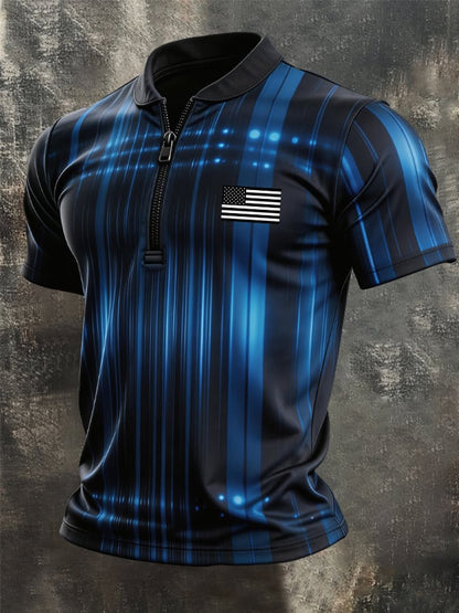 Men's Retro Color-Block Zip-Up T-Shirt