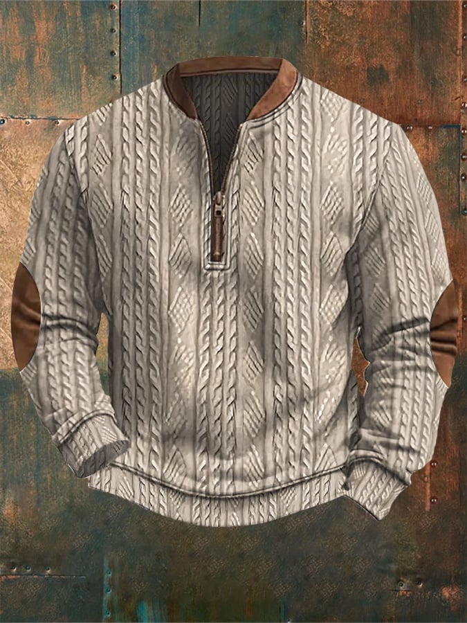 Men's Western Jacquard Zipper Neck Knit Sweatshirt