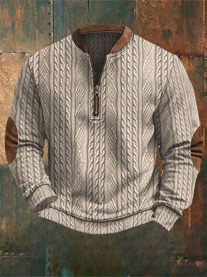 Men's Western Jacquard Zipper Neck Knit Sweatshirt