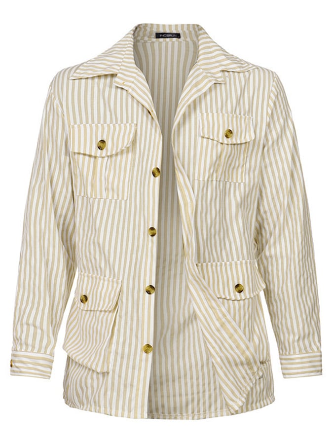 Men's Retro Striped Multi-Pocket Design Casual Suit