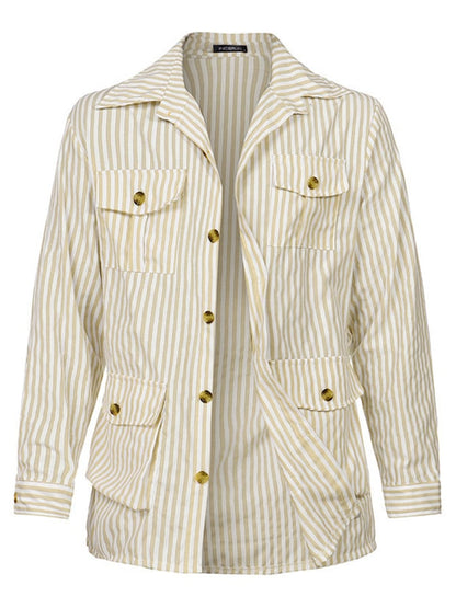 Men's Retro Striped Multi-Pocket Design Casual Suit