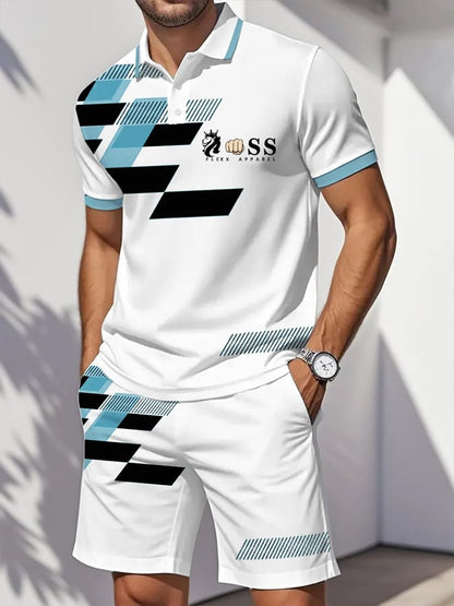 Men's Retro Letter Design Casual Business Comfortable And Breathable Short Sleeve Polo Shirt Suit