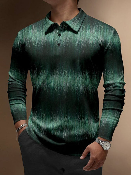 Ombre Abstract Button Long Sleeve Casual Polo Shirt