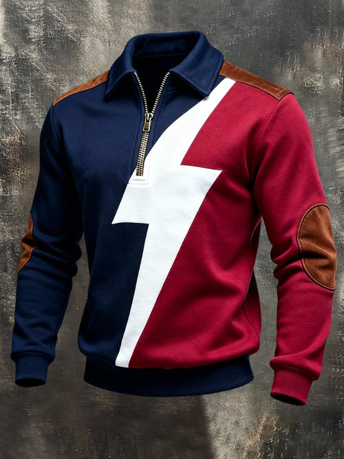 Men'S Vintage Color-Block Printed Zip-Up Sweatshirt