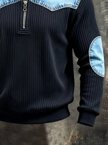 Men'S Vintage-Style Distressed Textured Knit Sweatshirt