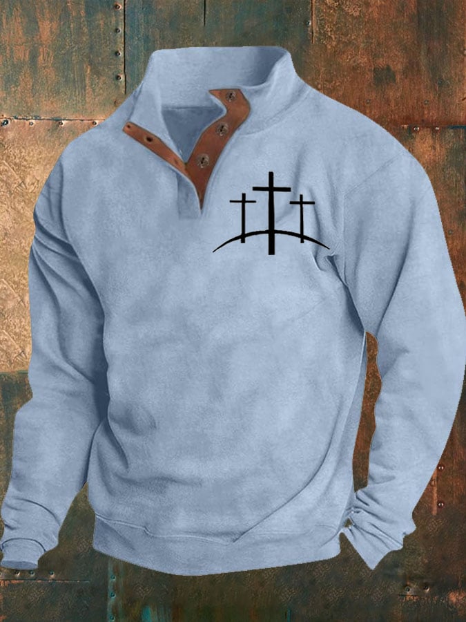 Men's Faith  Printed Stand Collar Button Sweatshirt