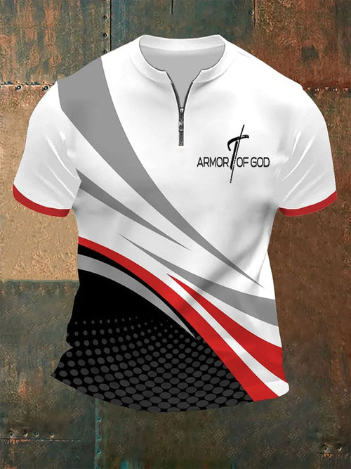 Men's Vintage Armor OF GOD Print Zip-Up Top