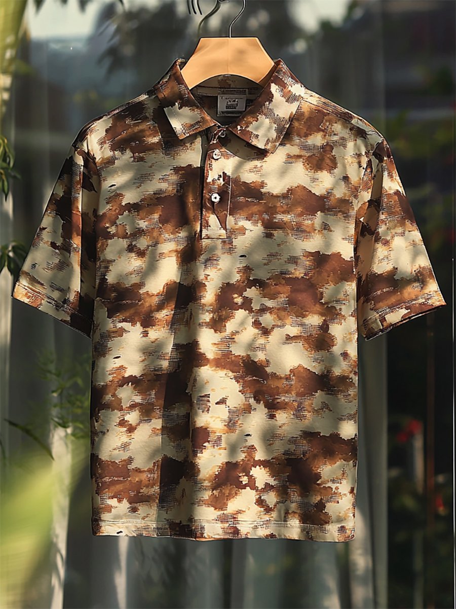 Men's Business Casual Button Short Sleeve Polo Shirt
