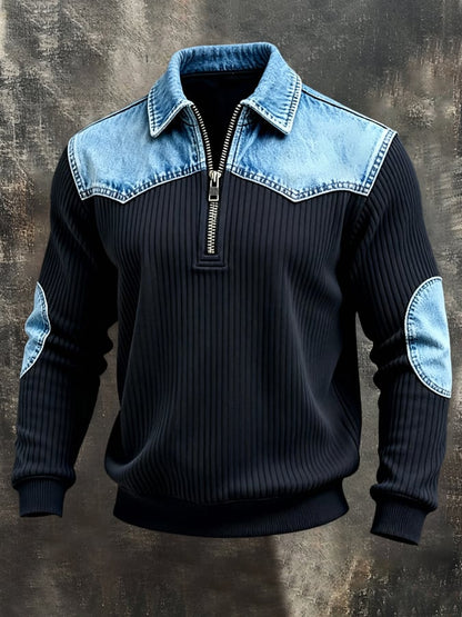 Men'S Vintage-Style Distressed Textured Knit Sweatshirt