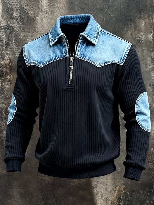 Men'S Vintage-Style Distressed Textured Knit Sweatshirt