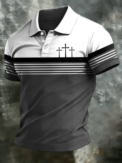 Men's Retro Faith  Casual Printed Polo Shirt