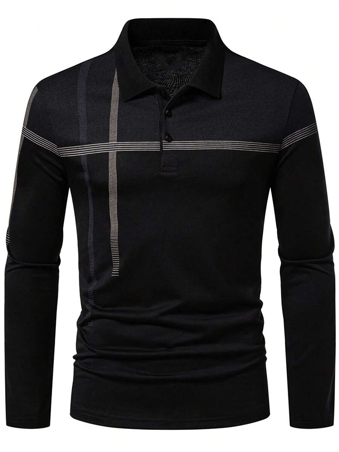 Men's Striped Business Casual Long Sleeve Polo Shirt