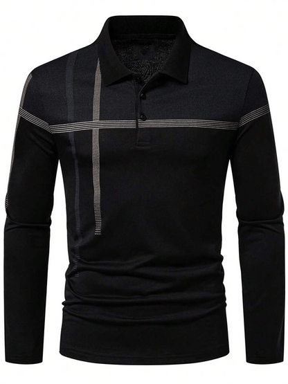 Men's Striped Business Casual Long Sleeve Polo Shirt