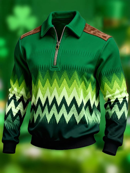 Men's St. Patrick's Day Printed Color-Block Zip-Up Hoodie