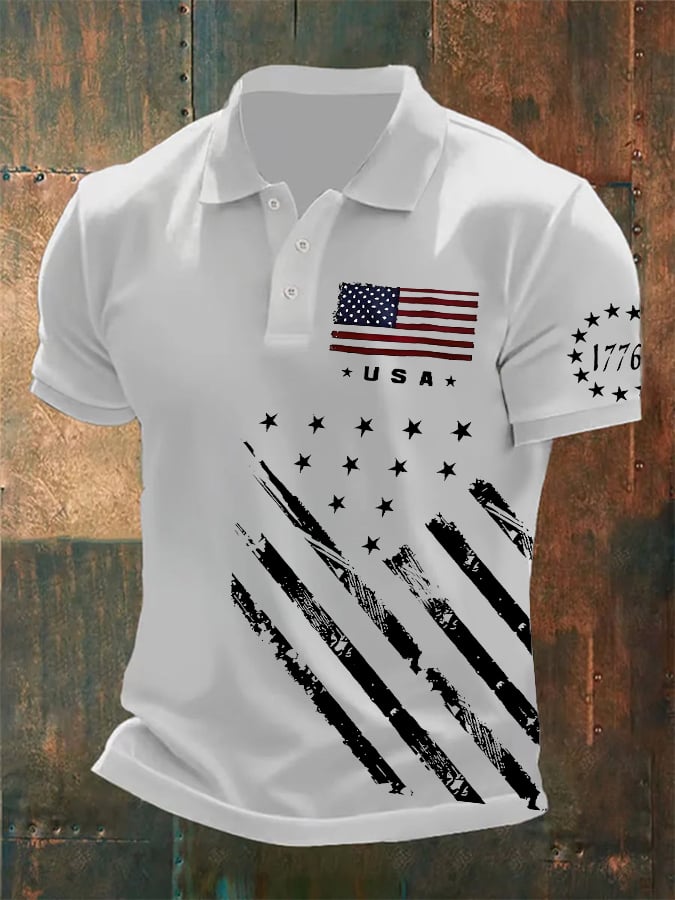 Men's American Flag Independence Day Celebration Printed Polo Shirt Tops