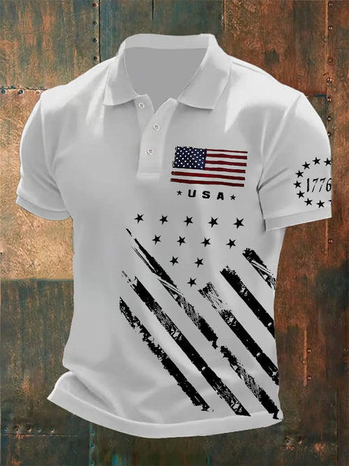 Men's American Flag Independence Day Celebration Printed Polo Shirt Tops