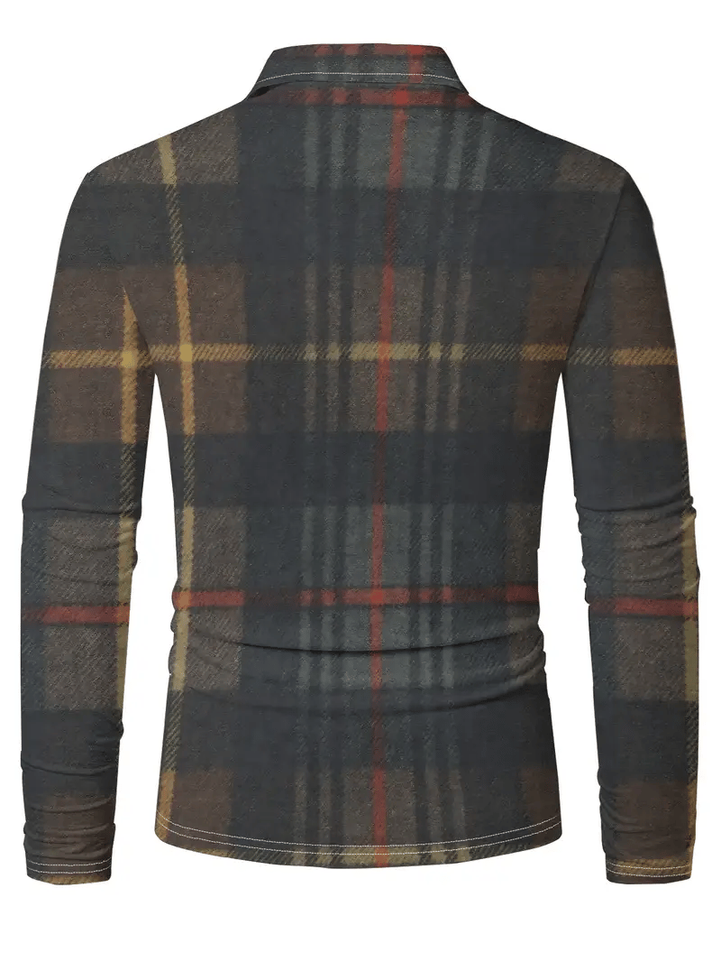 Men's Retro Business Stripe Print Long Sleeve Polo Shirt