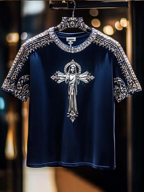 Men's Business Saint Luxury Printed  Cotton Short Sleeve T-Shirt