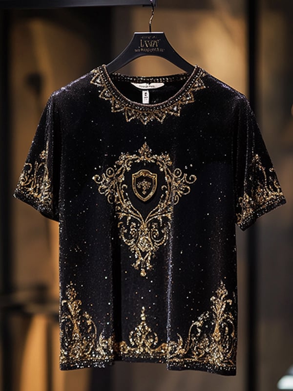 Men's Business Luxury Printed  Cotton Short Sleeve T-Shirt