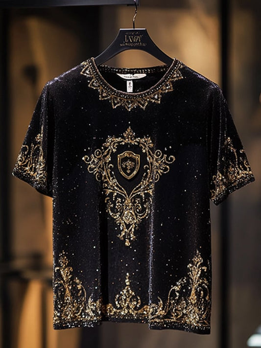 Men's Business Luxury Printed  Cotton Short Sleeve T-Shirt