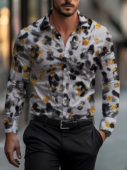 Men's Classic Business Plaid Stripe Print Long Sleeve Shirt