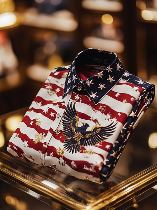 Men's Satin Luxe Independence Day Long Sleeve Button Down Shirt