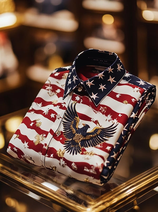 Men's Satin Luxe Independence Day Long Sleeve Button Down Shirt