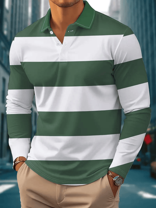 Men's Business Casual Striped Long-Sleeved Polo Shirt