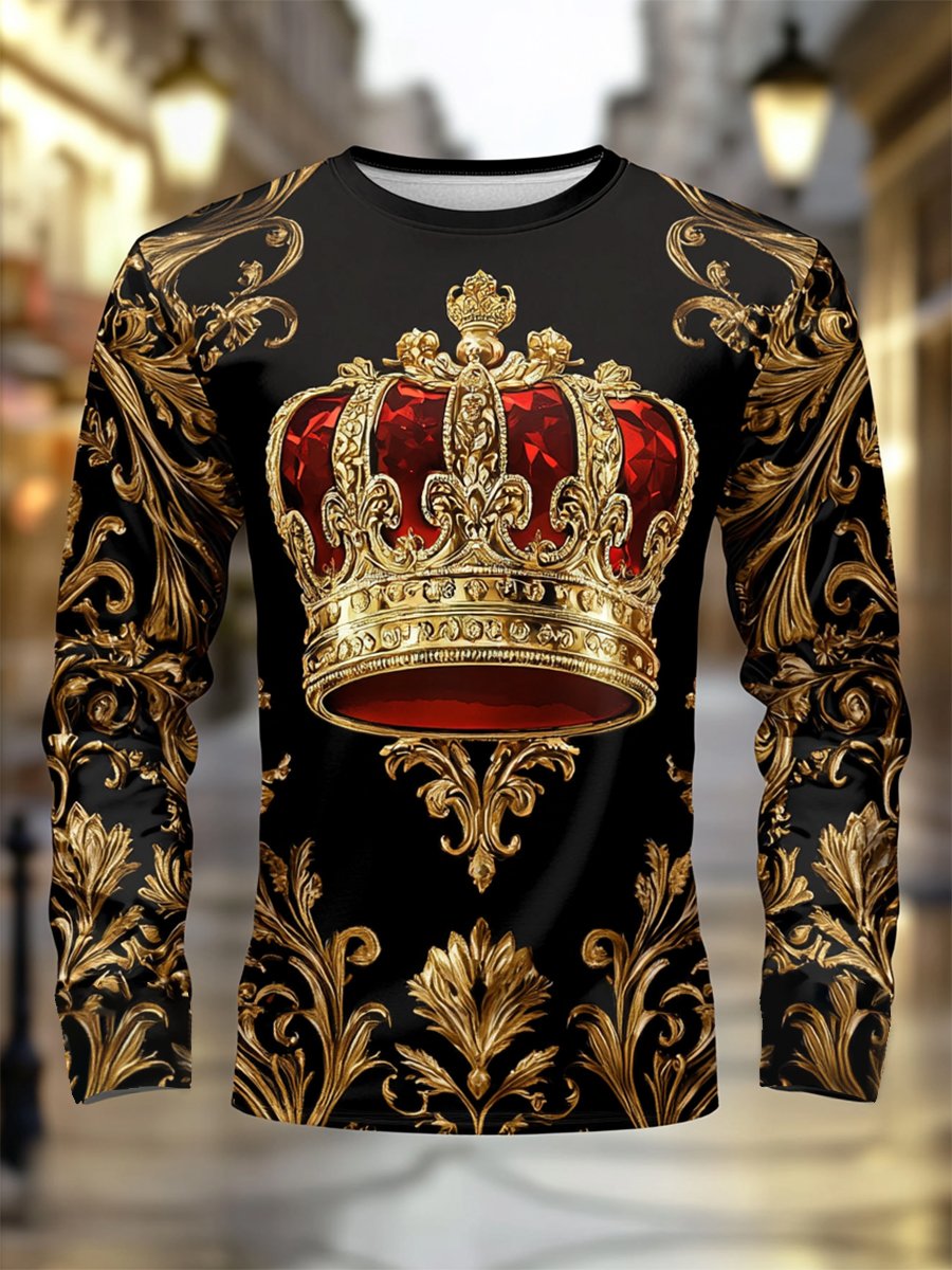Men's Luxe Crown Print Long Sleeve T-Shirt