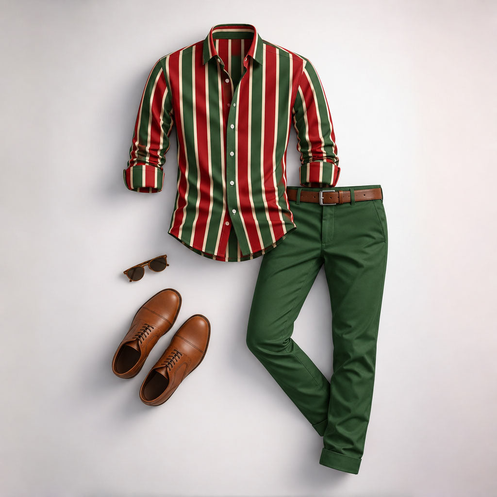 Men's Striped Long-Sleeve Shirt and Pants Set